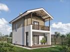 Двухэтажный дом для узкого участка с террасой, крыльцом и балконами